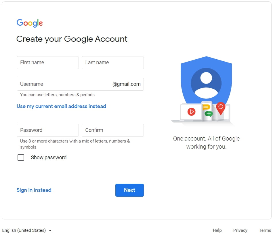 注册Google账户(Gmail)