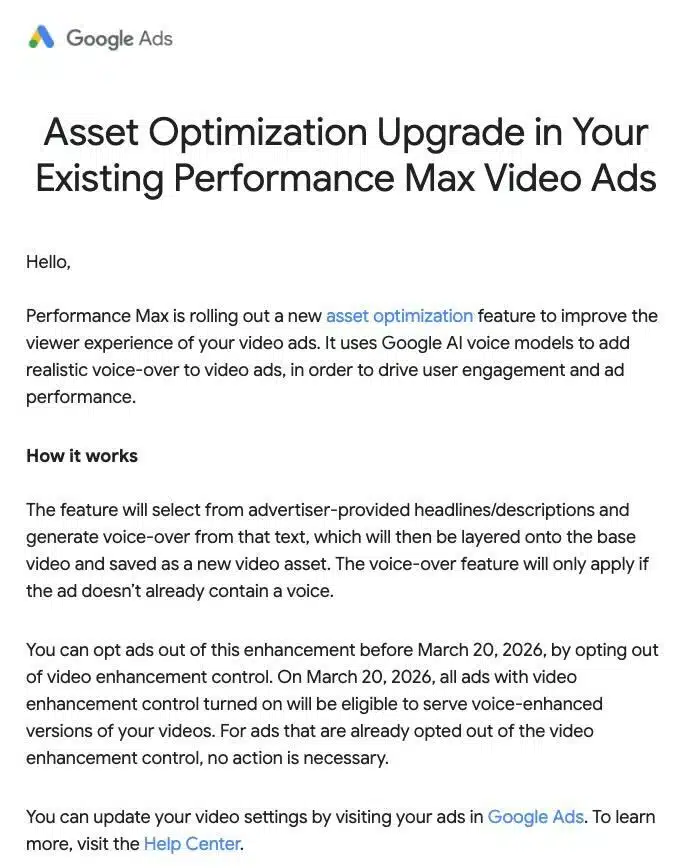 Google PMax强制AI配音：中小企业视频广告成本归零，品牌风险骤增