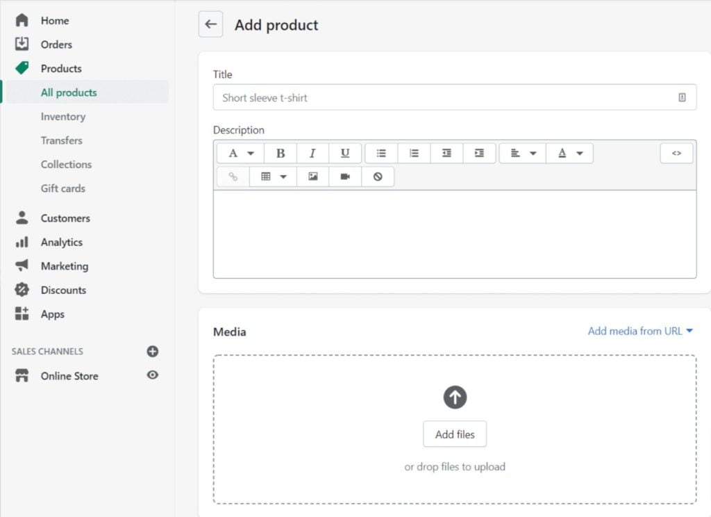 Shopify 的产品编辑器